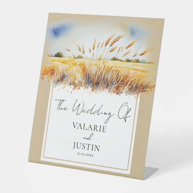 Signe De Table Bienvenue Aquarelle Blé Floral Mariage de l'Ouest (Recto)