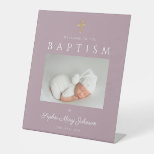 Signe De Table Bienvenue au baptême d'un garçon avec une croix ma