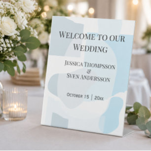 Signe De Table Bienvenue au mariage abstrait bleu poudre 