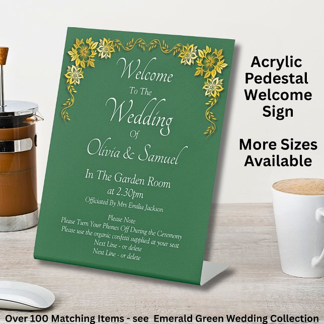 Signe De Table Bienvenue au Mariage Émeraude Vert & Or (Créateur téléchargé)