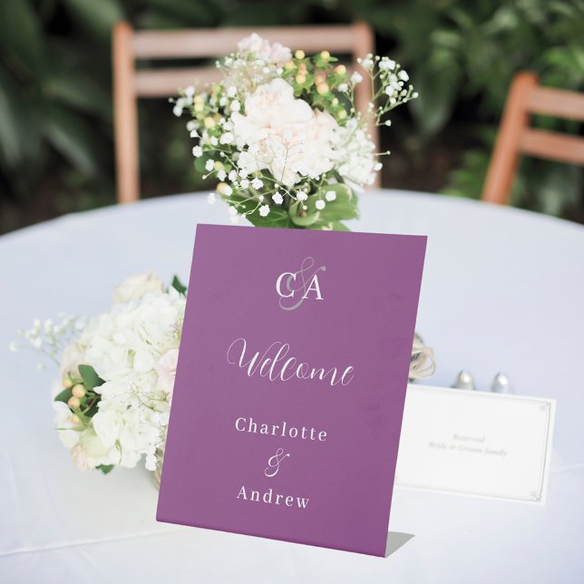 Signe De Table Bienvenue au mariage moderne simple avec monogramm (Créateur téléchargé)