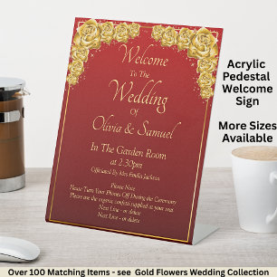 Signe De Table Bienvenue aux Roses d'Or de Mariage sur Rouge Marr