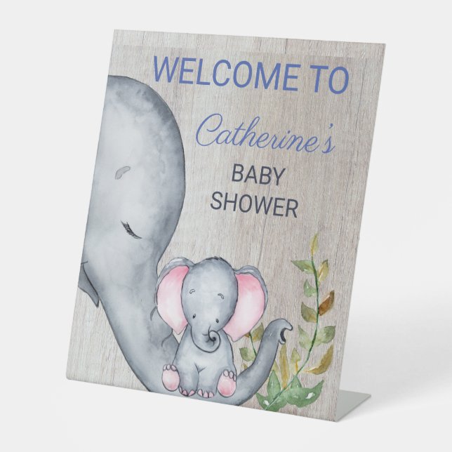 Signe De Table Bienvenue Baby shower Floral Floral Eléphant Doux (Recto)