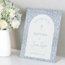 Bienvenue Baptême Garçon Arche Bleue Blanche Motif