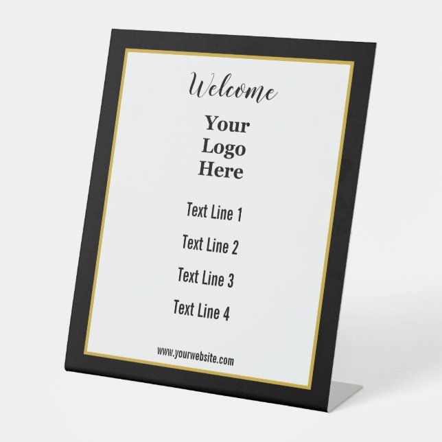 Signe De Table Bienvenue Black White et Gold Votre logo ici (Recto)