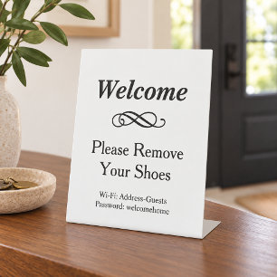 Signe De Table Bienvenue Blanc Enlever Chaussures WiFi