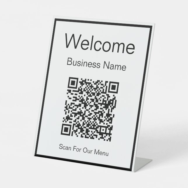Signe De Table Bienvenue Business Name Scan QR Code Pour Notre Me (Recto)