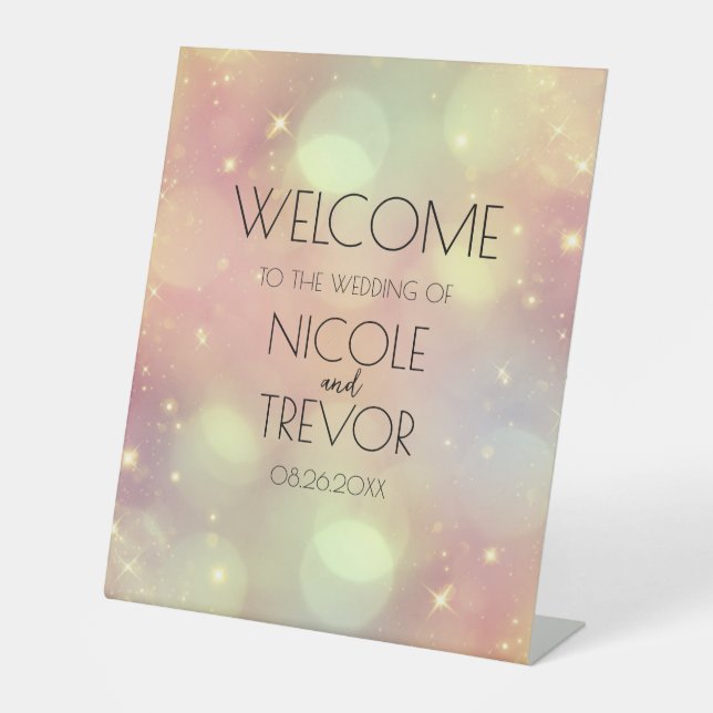 Signe De Table Bienvenue de mariage personnalisable avec éclat de (Recto)