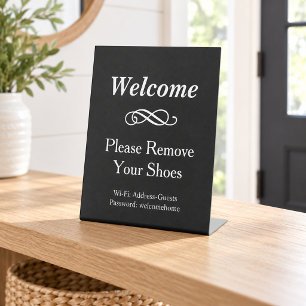 Signe De Table Bienvenue en noir Enlever les chaussures WiFi