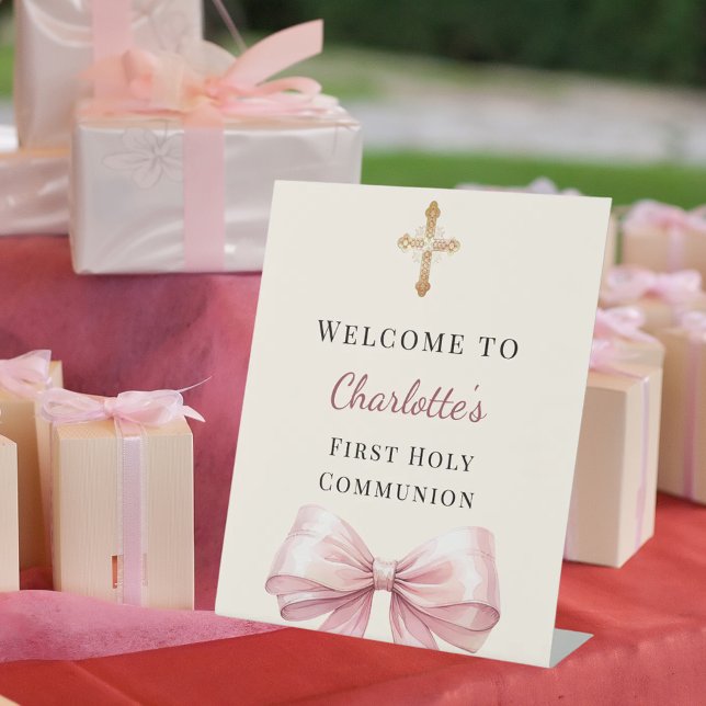 Signe De Table Bienvenue pour la première communion avec un nœud  (Créateur téléchargé)