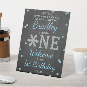 Signe De Table Bienvenue pour le 1er anniversaire sur fond de flo