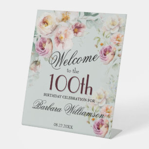 Signe De Table Bienvenue pour les 100 ans avec une élégante flora