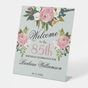Signe De Table Bienvenue pour un 85e anniversaire élégant avec fl