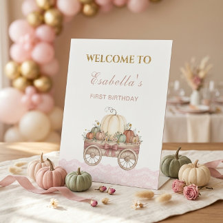 Signe De Table Bienvenue pour un premier anniversaire Pumpkin Lac