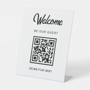 Signe De Table Bienvenue Soyez Notre Invité Scan For QR Code Wifi