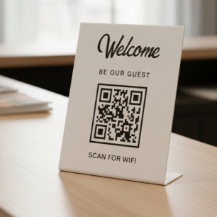 Signe De Table Bienvenue Soyez Notre Invité Scan For QR Code Wifi