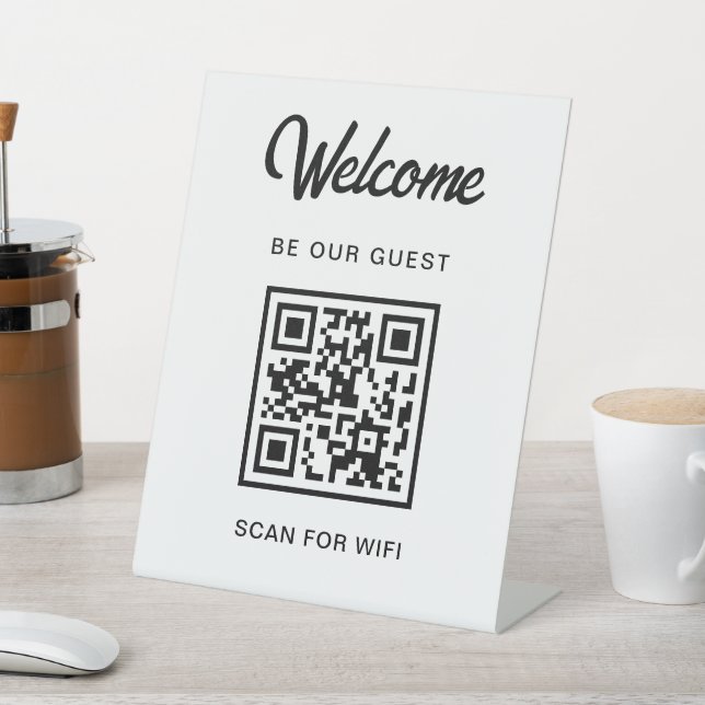 Signe De Table Bienvenue Soyez Notre Invité Scannez Le Code QR Wi (In SItu)