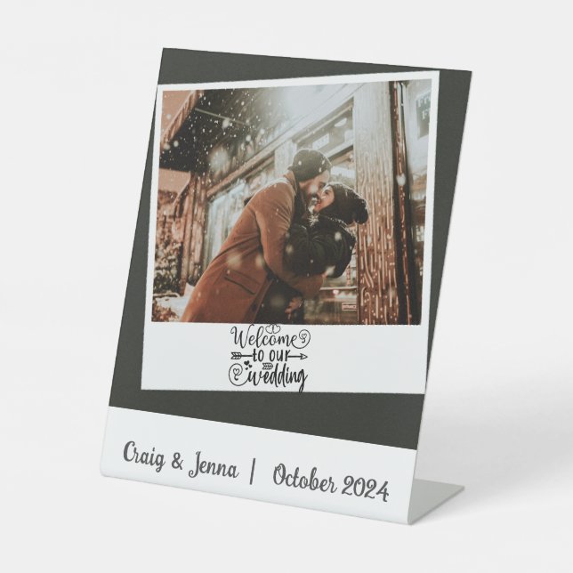 Signe De Table Bienvenue sur notre photo Mariage personnalisée (Recto)