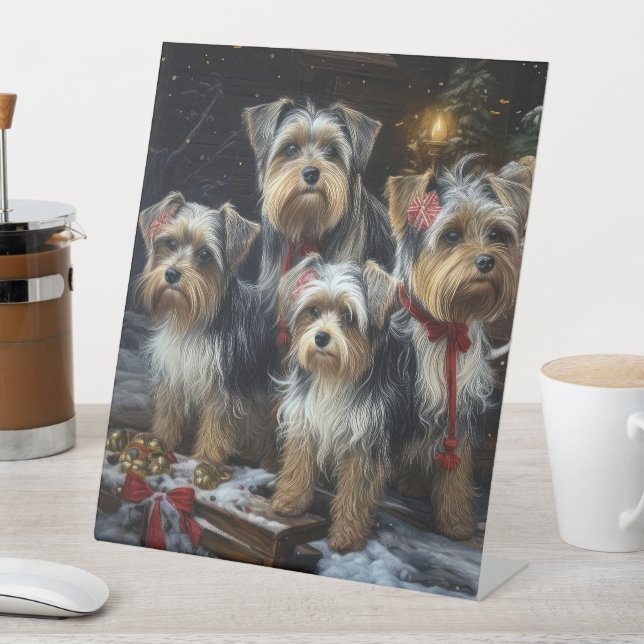 Signe De Table Biewer Terrier enneigé traîneau décor de Noël (In SItu)