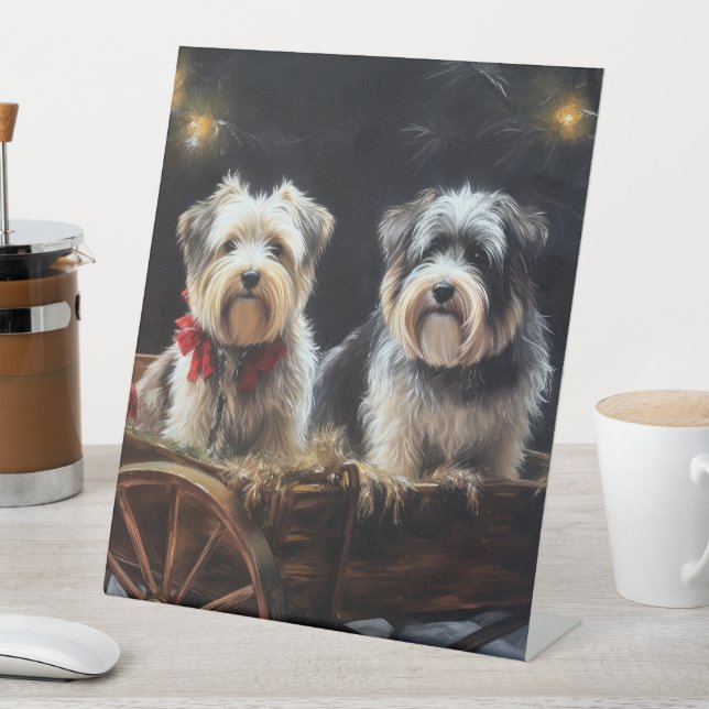 Signe De Table Biewer Terrier enneigé traîneau décor de Noël (In SItu)