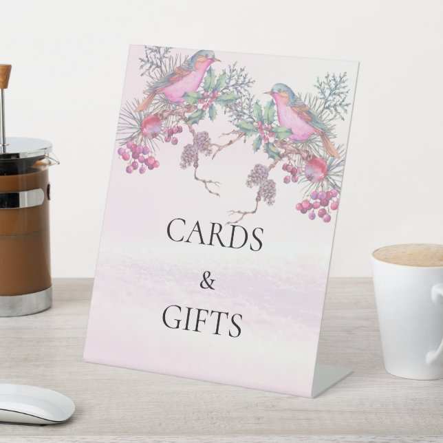 Signe De Table Birds & Berries Pinecone Watercolor Winter Wedding (In SItu)