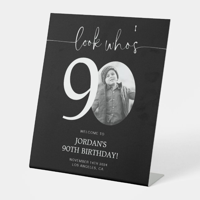 Signe De Table Black 90e Affiche de bienvenue d'anniversaire | Re (Recto)
