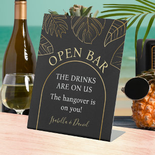 Signe De Table Black and Gold Tropical Floral Open Bar Mariage