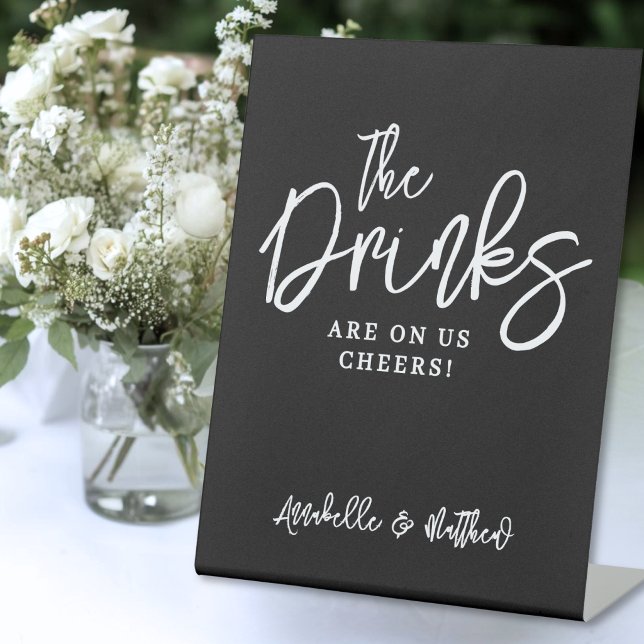 Signe De Table Black Drinks On Us Open Bar Sign (Black Drinks On Us Open Bar Sign)