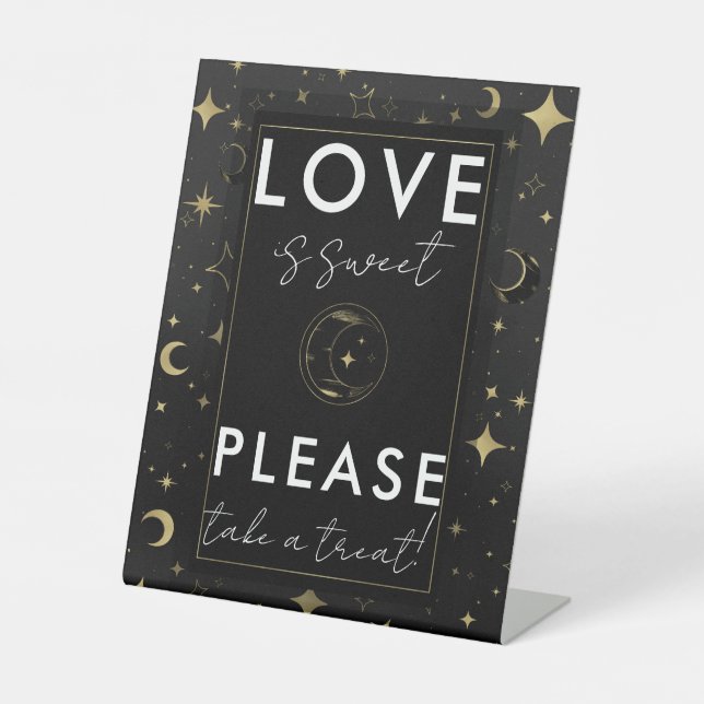 Signe De Table Black & Gold Céleste Lune Stars Mariage Treat (Recto)