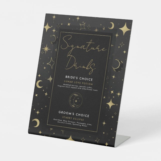 Signe De Table Black Gold Celestial Moon Stars Signature Boissons (Recto)