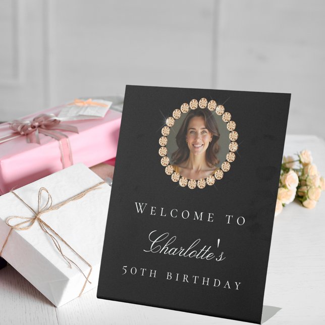 Signe De Table Black gold diamonds photo birthday party welcome (Créateur téléchargé)