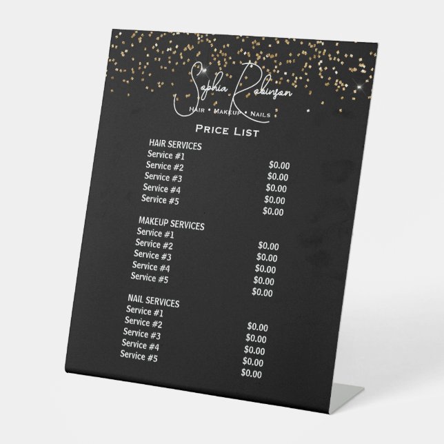 Signe De Table Black & Gold Glitter Beauty Salon Price List (Recto)