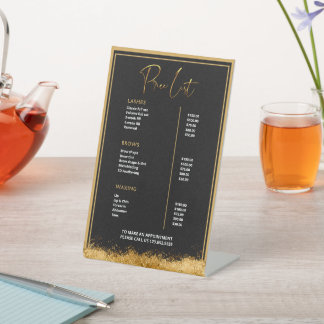 Signe De Table Black & Gold Lash Tech Price List | Luxury Beauty 