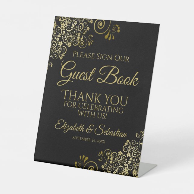 Signe De Table Black & Gold Please Sign our Guest Book Sign (Recto)
