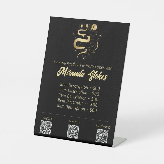 Signe De Table Black & Gold Twin Snakes Gothique Tarot Tarifs (Recto)