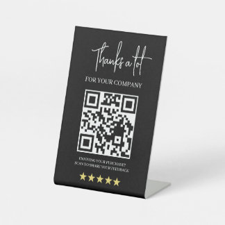 Signe De Table Black QR Code 5-Star Business Review Pedestal Sign