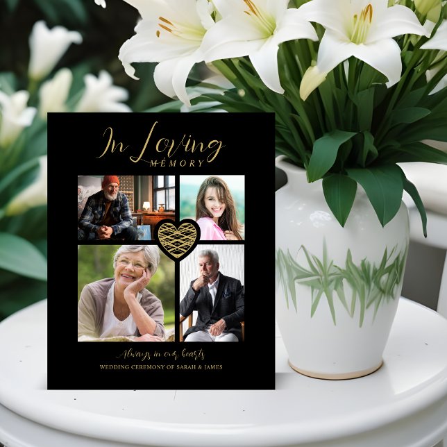 Signe De Table Black Trendy Collage 4 Photos Modern Heart Wedding (Black Trendy Collage 4 Photos Modern Heart for Wedding Memorial Table pedestal Sign.)