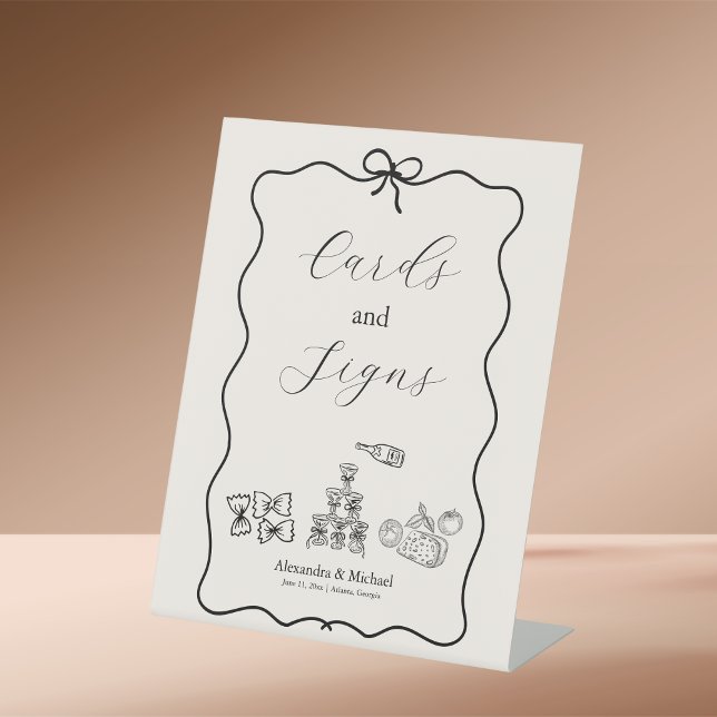 Signe De Table Black Wavy Whimsical Italien Mariage de doodle (Créateur téléchargé)