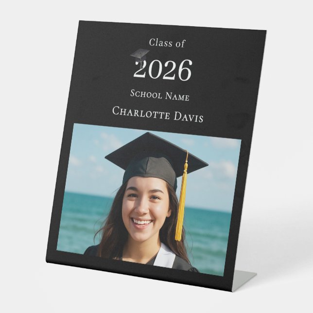 Signe De Table Black white modern photo Graduation party welcome (Recto)