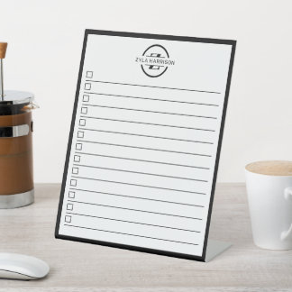 Signe De Table Black White Monogram Name To Do List Dry Erase
