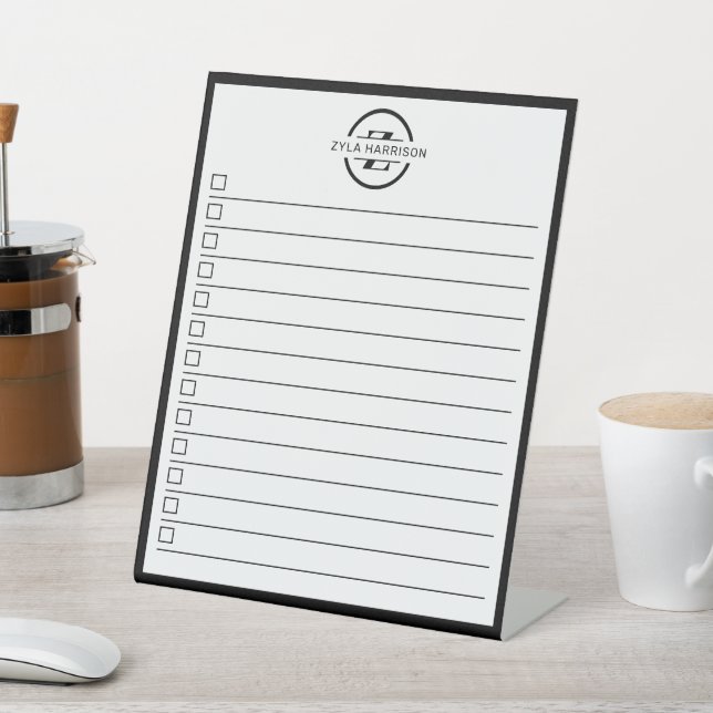 Signe De Table Black White Monogram Name To Do List Dry Erase (In SItu)
