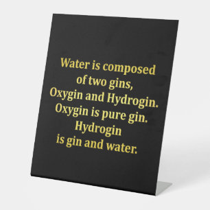Signe De Table Blague sur l'eau et le gin drôle
