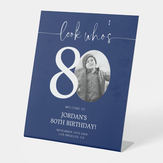 Signe De Table Bleu 80e Affiche de bienvenue d'anniversaire | Reg (Recto)