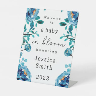Signe De Table Bleu "Baby in Bloom" Welcome Piédestal