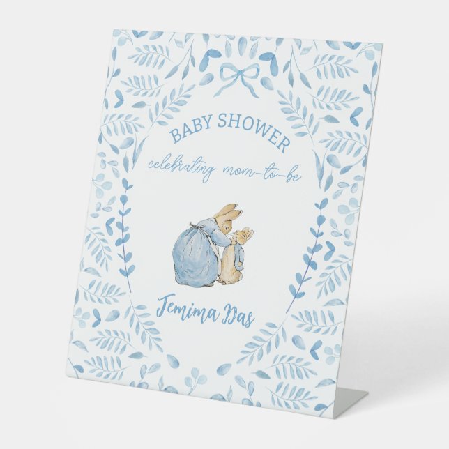 Signe De Table Bleu blanc Pierre le lapin Baby shower Beatrix (Recto)