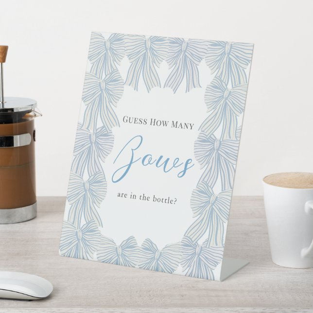 Signe De Table Bleu Bow/Ruban Baby shower Combien de vaches (In SItu)