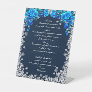 Signe De Table Bleu clair Roses Snowflake Noël Mariage Menu
