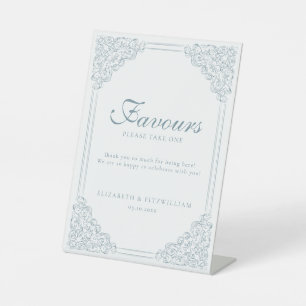 Signe De Table Bleu Duisâtre Vintage Orné Bordé Frame Faveurs
