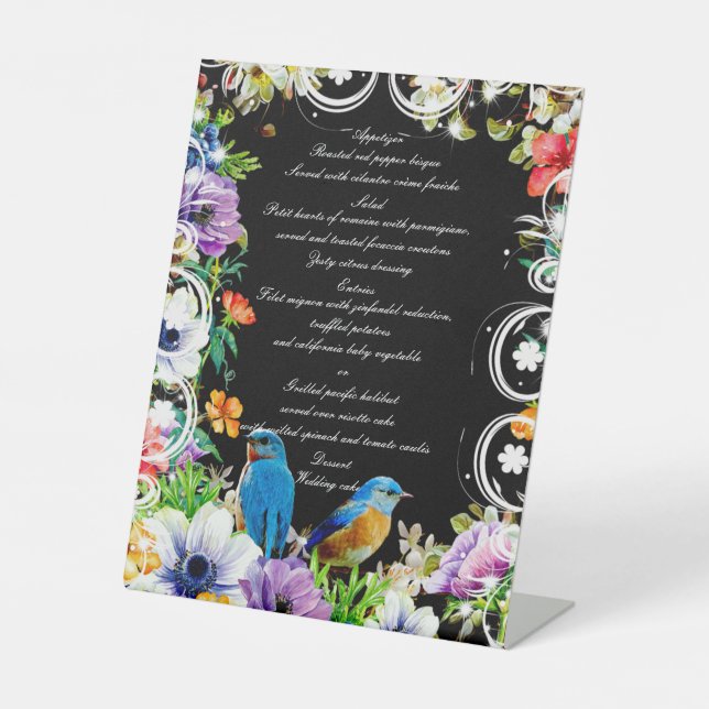 Signe De Table Bleu Et Botanique Floral Mariage Menu (Recto)