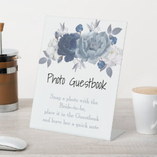 Signe De Table Bleu Floral Photo Livre d'or Signal modifiable